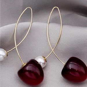 Elegant Gold and Red Cherry earrings.